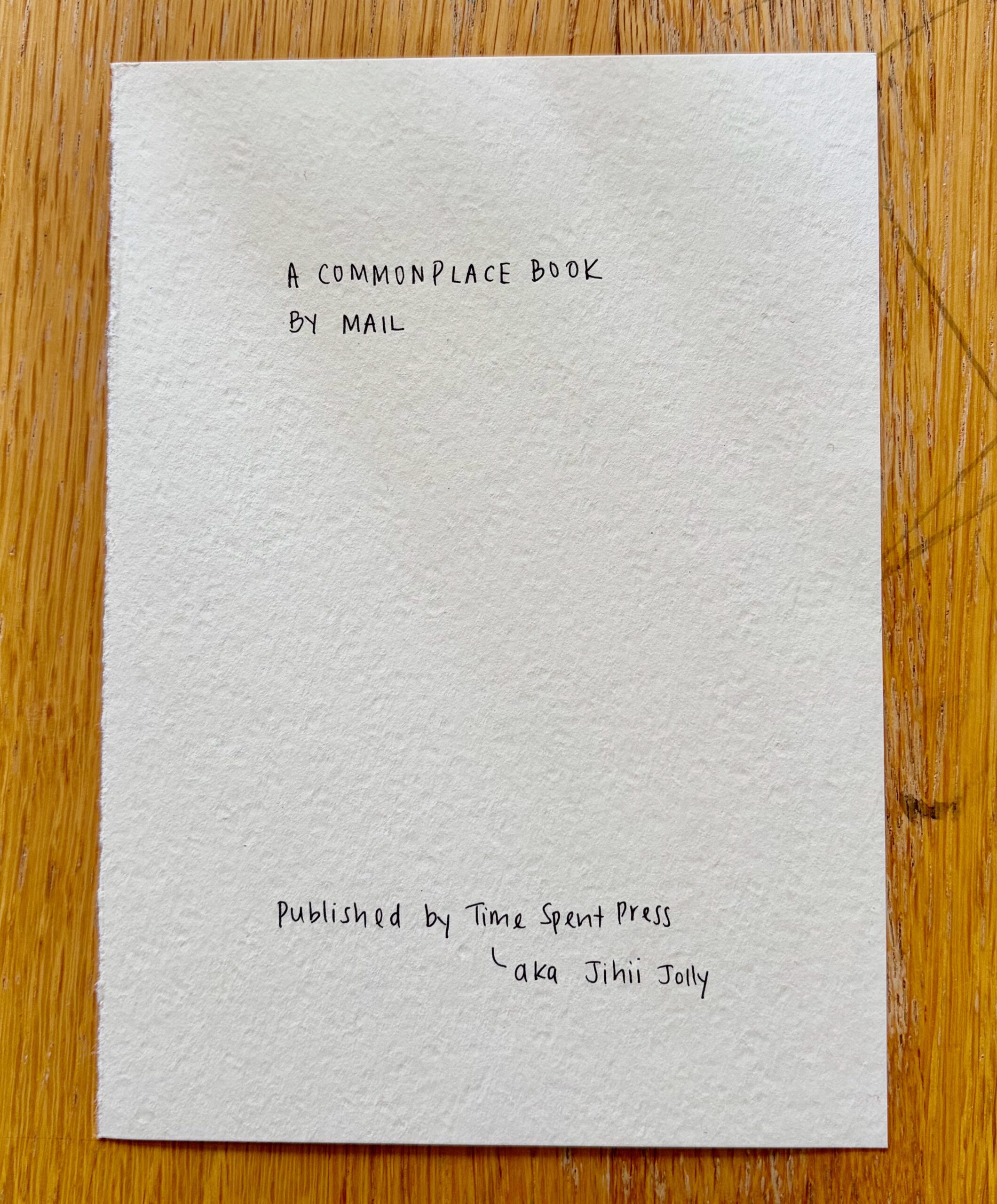 A Commonplace Book by Mail — handwritten cover card.